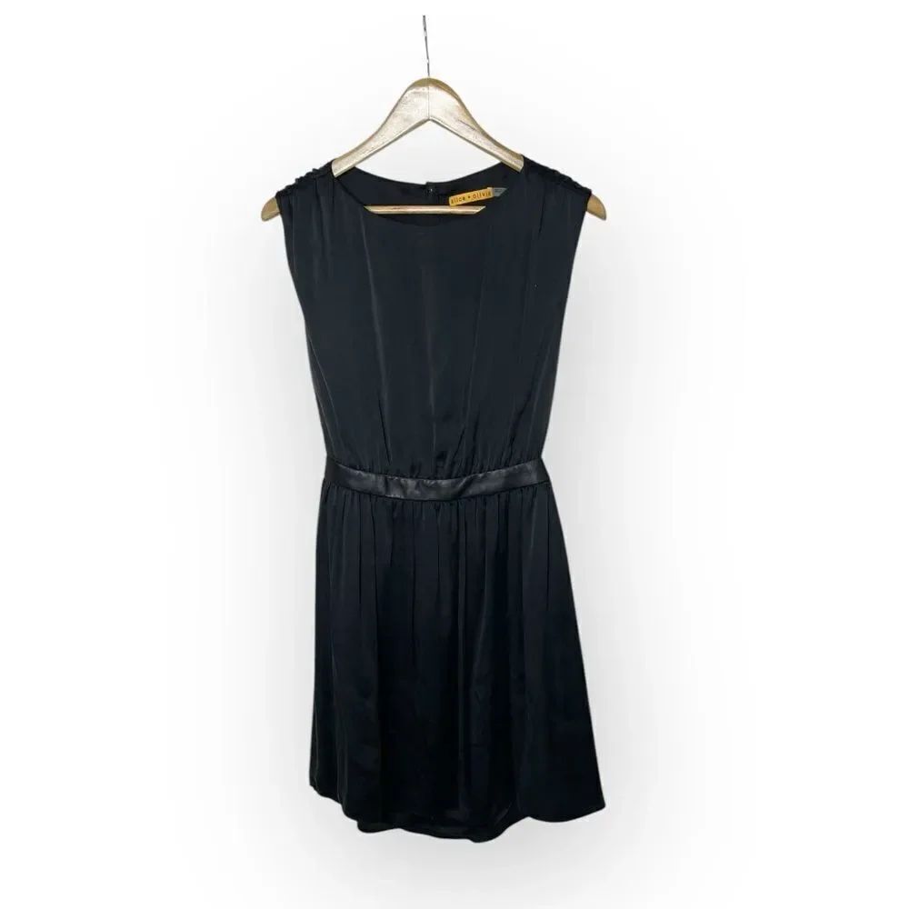 Alice + Olivia Boat Neck Mini Open Back Dress in Black
